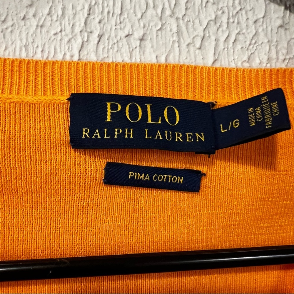 Polo by Ralph Lauren Orange V-Neck Cotton Sweater size large - Picture 6 of 13